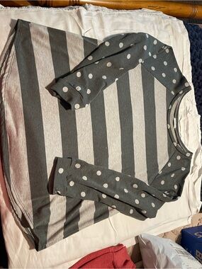 Womens Gray Stripe & Polka Dot Raglan Top